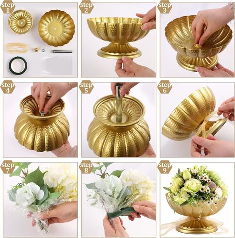 Gold Compote Bowl Vase for Centerpieces, Set of 2 Vintage Pedestal Vase for Wedding, Metal Flower Arrangement Vases for Wedding Centerpieces Parties and Home (Gold, 7 inch) in Saudi Arabia