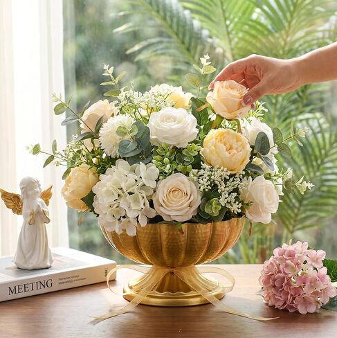 Gold Compote Bowl Vase for Centerpieces, Set of 2 Vintage Pedestal Vase for Wedding, Metal Flower Arrangement Vases for Wedding Centerpieces Parties and Home (Gold, 7 inch) in Saudi Arabia