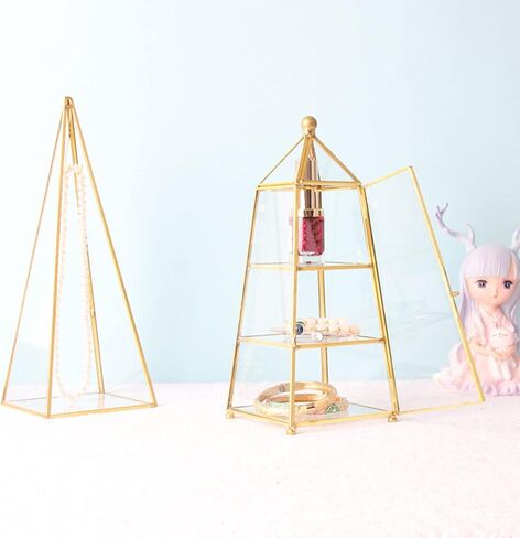 Glass Rectangular Pyramid Jewelry Holder Clear Jewelry Trinket Box Display Holder Storage Organizer For Women Girl Gift Decorative Tower Boxes in Kuwait