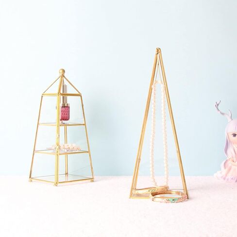 Glass Rectangular Pyramid Jewelry Holder Clear Jewelry Trinket Box Display Holder Storage Organizer For Women Girl Gift Decorative Tower Boxes in Kuwait