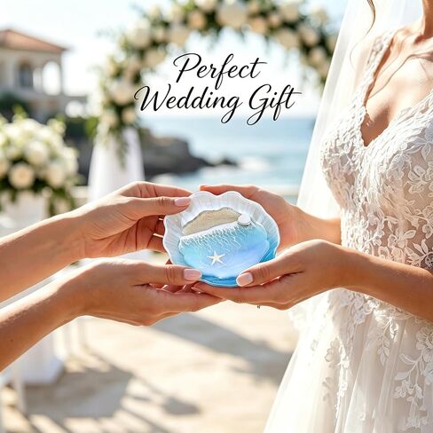 Coastal Decor Heart Shaped Resin Ring Dish - Ocean Inspired Jewelry Holder for Rings & Earrings, Romantic Engagement & Birthday Gifts for Women, Ceramic Decorative Tray for Wedding Registry Gift in Kuwait