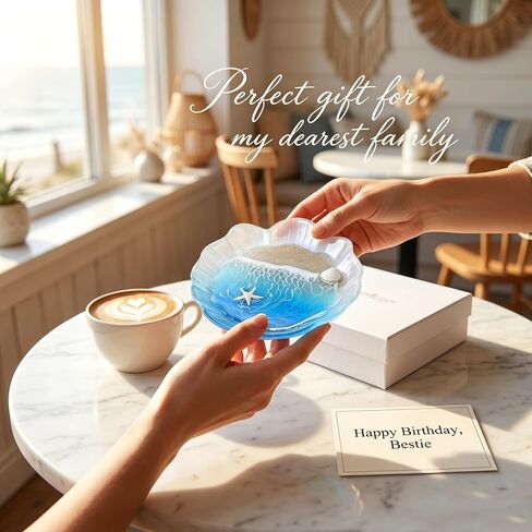 Coastal Decor Heart Shaped Resin Ring Dish - Ocean Inspired Jewelry Holder for Rings & Earrings, Romantic Engagement & Birthday Gifts for Women, Ceramic Decorative Tray for Wedding Registry Gift in Kuwait
