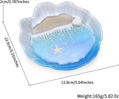 Coastal Decor Heart Shaped Resin Ring Dish - Ocean Inspired Jewelry Holder for Rings & Earrings, Romantic Engagement & Birthday Gifts for Women, Ceramic Decorative Tray for Wedding Registry Gift in Kuwait