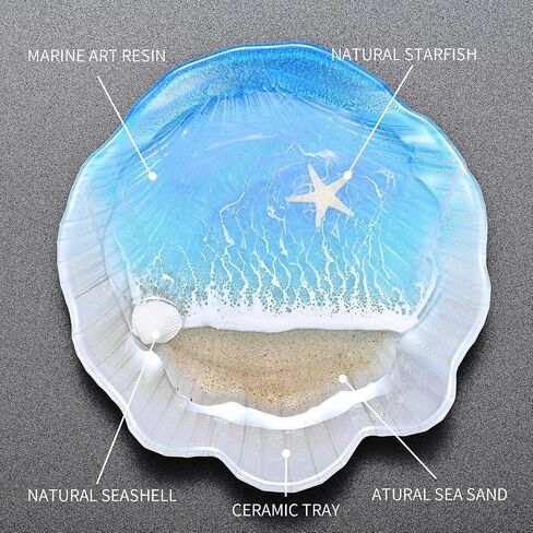 Coastal Decor Heart Shaped Resin Ring Dish - Ocean Inspired Jewelry Holder for Rings & Earrings, Romantic Engagement & Birthday Gifts for Women, Ceramic Decorative Tray for Wedding Registry Gift in Kuwait