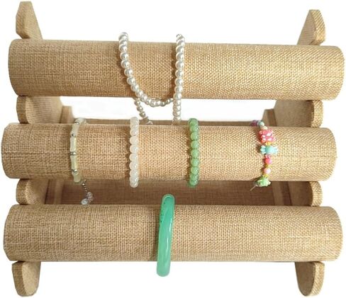Ebonee Detachable Bracelet Holder with 3 Tier Rack, Jewelry Bangle Necklace Watch Display Organizer Stand for Store Sell Show, Scrunchie Head Ties Organizer Storage Show Tower (Yellow Linen) in Saudi Arabia