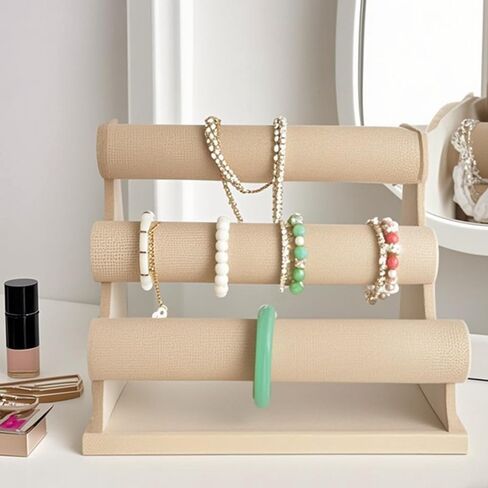 Ebonee Detachable Bracelet Holder with 3 Tier Rack, Jewelry Bangle Necklace Watch Display Organizer Stand for Store Sell Show, Scrunchie Head Ties Organizer Storage Show Tower (Yellow Linen) in Saudi Arabia