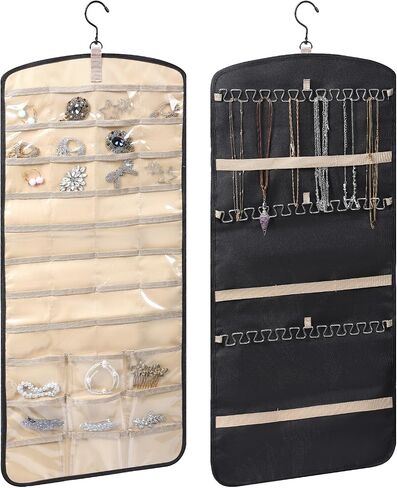 2 Pack Hanging Organizer Storage with 39 Pockets & 30 Hooks, Double Sided Wall Mount Jewelry Display for Earrings, Bracelets, Necklaces, Closet Door (Black, Large) in Saudi Arabia