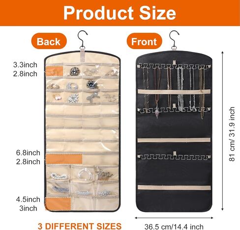 2 Pack Hanging Organizer Storage with 39 Pockets & 30 Hooks, Double Sided Wall Mount Jewelry Display for Earrings, Bracelets, Necklaces, Closet Door (Black, Large) in Saudi Arabia