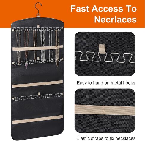 2 Pack Hanging Organizer Storage with 39 Pockets & 30 Hooks, Double Sided Wall Mount Jewelry Display for Earrings, Bracelets, Necklaces, Closet Door (Black, Large) in Saudi Arabia