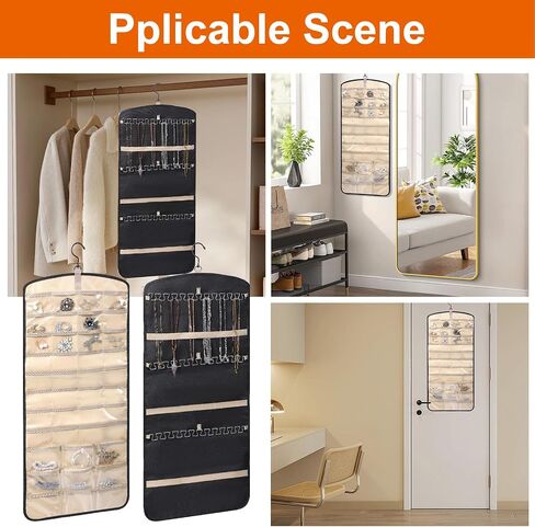 2 Pack Hanging Organizer Storage with 39 Pockets & 30 Hooks, Double Sided Wall Mount Jewelry Display for Earrings, Bracelets, Necklaces, Closet Door (Black, Large) in Saudi Arabia