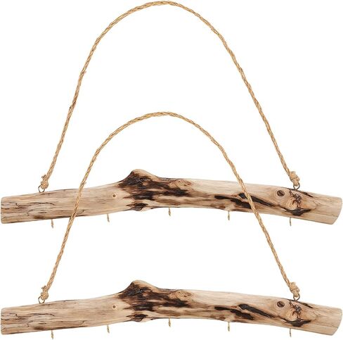2 Pcs Natural Driftwood Wall Jewelry Organizer, Unique Driftwood Decor Hanger with 5 Metal Hooks, Boho Wall Mounted Key Rack in Saudi Arabia