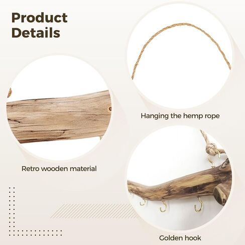 2 Pcs Natural Driftwood Wall Jewelry Organizer, Unique Driftwood Decor Hanger with 5 Metal Hooks, Boho Wall Mounted Key Rack in Saudi Arabia