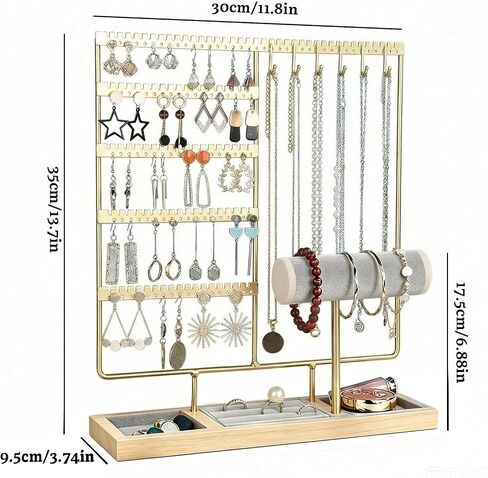 Jewelry Organizer Earring Holder Organizer,6 Tier Jewelry Holder Bracelet Holder Necklace Holder with 6 Hooks,Jewelry Stand for Bracelet, Necklaces, Earrings, Rings, Watches,Gold in Saudi Arabia