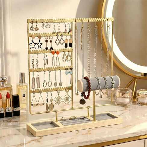 Jewelry Organizer Earring Holder Organizer,6 Tier Jewelry Holder Bracelet Holder Necklace Holder with 6 Hooks,Jewelry Stand for Bracelet, Necklaces, Earrings, Rings, Watches,Gold in Saudi Arabia