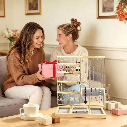 Jewelry Organizer Earring Holder Organizer,6 Tier Jewelry Holder Bracelet Holder Necklace Holder with 6 Hooks,Jewelry Stand for Bracelet, Necklaces, Earrings, Rings, Watches,Gold in Saudi Arabia