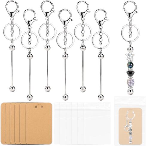 24 Pcs Beadable Keychain Bars Resealable Pouch Bag and Thank You Cards Set, DIY Blank Beadable Keychains Bulk Keychain Bars Making Kit for Handmade Making Decoration Supplies for Women in Saudi Arabia