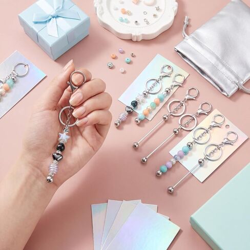24 Pcs Beadable Keychain Bars Resealable Pouch Bag and Thank You Cards Set, DIY Blank Beadable Keychains Bulk Keychain Bars Making Kit for Handmade Making Decoration Supplies for Women in Saudi Arabia