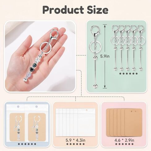 24 Pcs Beadable Keychain Bars Resealable Pouch Bag and Thank You Cards Set, DIY Blank Beadable Keychains Bulk Keychain Bars Making Kit for Handmade Making Decoration Supplies for Women in Saudi Arabia