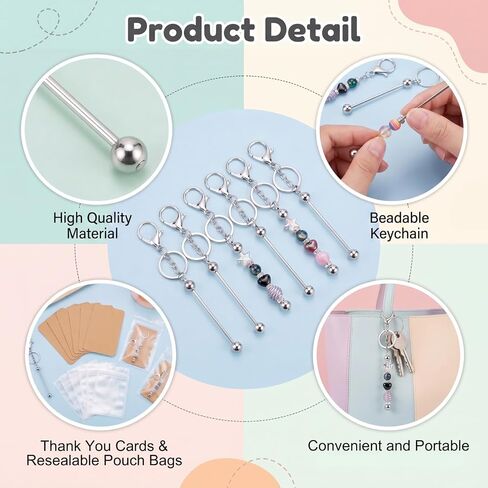 24 Pcs Beadable Keychain Bars Resealable Pouch Bag and Thank You Cards Set, DIY Blank Beadable Keychains Bulk Keychain Bars Making Kit for Handmade Making Decoration Supplies for Women in Saudi Arabia