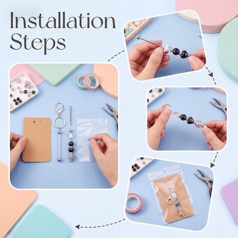 24 Pcs Beadable Keychain Bars Resealable Pouch Bag and Thank You Cards Set, DIY Blank Beadable Keychains Bulk Keychain Bars Making Kit for Handmade Making Decoration Supplies for Women in Saudi Arabia