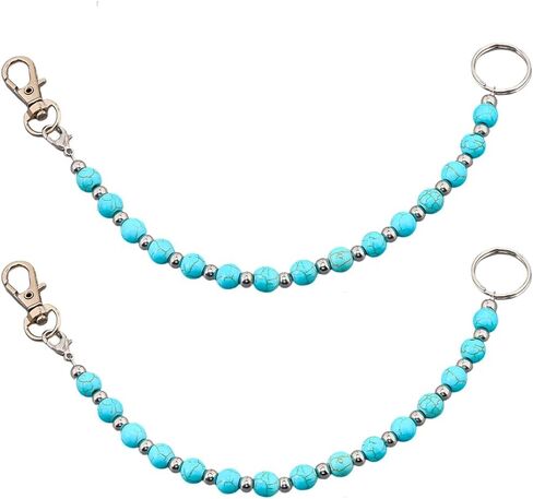 SUNNYCLUE 1 Box 2Pcs Beaded Key Keeper Bead Stone Keychain 8mm Synthetic Turquoise Gemstone Lanyard Finder Organizer Holder with Lobster Clasp Straps for Handbag Purse Wallet Car Keyring DIY Supplies in Saudi Arabia