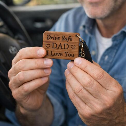 Drive Safe Dad Keychain – Wooden Engraved Gift for Dad from Son Daughter, Best Dad Ever, I Love You Dad Keyring, Birthday Christmas Fathers Day Gift for Father in Saudi Arabia