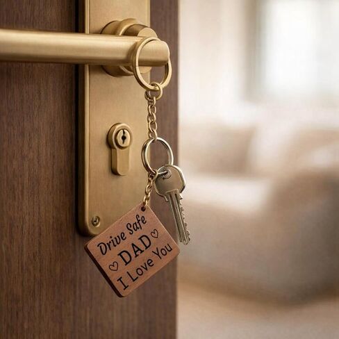 Drive Safe Dad Keychain – Wooden Engraved Gift for Dad from Son Daughter, Best Dad Ever, I Love You Dad Keyring, Birthday Christmas Fathers Day Gift for Father in Saudi Arabia