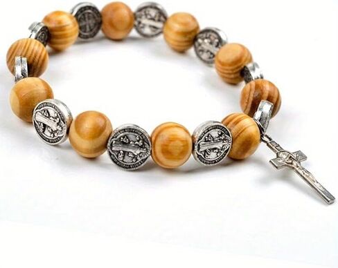 Natural Solid Wood Elastic Wire Alloy Saint Religious Rosary Bracelet Men Women Catholic Jesus Christ Jewelry Pulsera in Kuwait