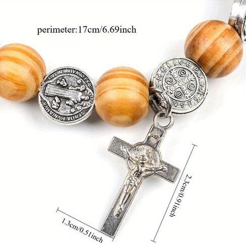 Natural Solid Wood Elastic Wire Alloy Saint Religious Rosary Bracelet Men Women Catholic Jesus Christ Jewelry Pulsera in Kuwait