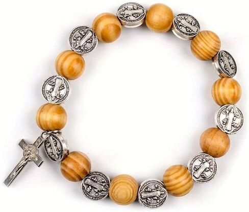 Natural Solid Wood Elastic Wire Alloy Saint Religious Rosary Bracelet Men Women Catholic Jesus Christ Jewelry Pulsera in Kuwait