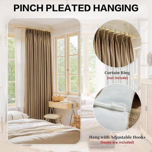 HUTO 100 W x 84 L inch Pinch Pleat Total Blackout Drape Faux Linen Drape with Tieback Waterproof Curtain Panel for Living Room Bedroom Meeting Room Theater Patio Door (1 Panel, Tapue) in Saudi Arabia