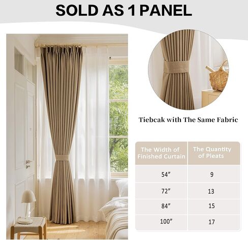 HUTO 100 W x 84 L inch Pinch Pleat Total Blackout Drape Faux Linen Drape with Tieback Waterproof Curtain Panel for Living Room Bedroom Meeting Room Theater Patio Door (1 Panel, Tapue) in Saudi Arabia