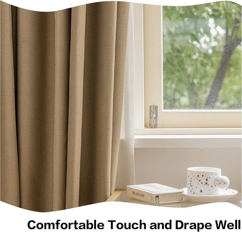 HUTO 100 W x 84 L inch Pinch Pleat Total Blackout Drape Faux Linen Drape with Tieback Waterproof Curtain Panel for Living Room Bedroom Meeting Room Theater Patio Door (1 Panel, Tapue) in Saudi Arabia