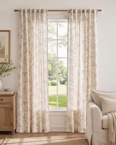 jinchan Floral Linen Curtains for Bedroom Farmhouse Country Cottagecore Botanical Printed Curtains Natural Texture Light Filtering Drapes Rod Pocket Back Tab Window Treatment 2 Panels 84 Inch Taupe in Saudi Arabia