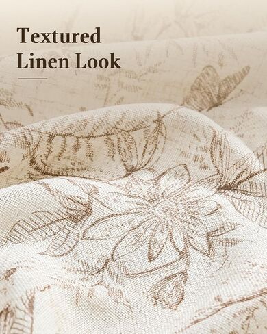 jinchan Floral Linen Curtains for Bedroom Farmhouse Country Cottagecore Botanical Printed Curtains Natural Texture Light Filtering Drapes Rod Pocket Back Tab Window Treatment 2 Panels 84 Inch Taupe in Saudi Arabia