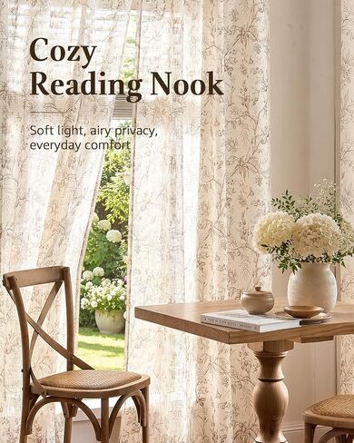 jinchan Floral Linen Curtains for Bedroom Farmhouse Country Cottagecore Botanical Printed Curtains Natural Texture Light Filtering Drapes Rod Pocket Back Tab Window Treatment 2 Panels 84 Inch Taupe in Saudi Arabia