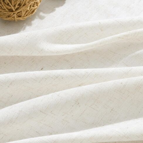 Linen Hook Belt Curtains 96 Inch Long 2 Panels for Bedroom Living Room Natural Cream Ivory Semi Sheer Light Filtering Window Curtain Neutral Farmhouse Boho Back Tab floor to Ceiling Drapes 8ft W52xL96 in Saudi Arabia