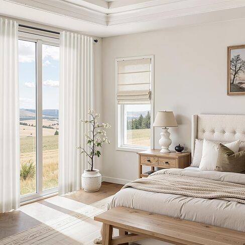 Linen Hook Belt Curtains 96 Inch Long 2 Panels for Bedroom Living Room Natural Cream Ivory Semi Sheer Light Filtering Window Curtain Neutral Farmhouse Boho Back Tab floor to Ceiling Drapes 8ft W52xL96 in Saudi Arabia