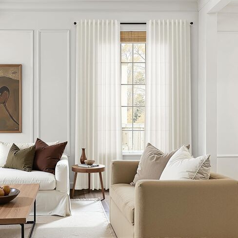 Linen Hook Belt Curtains 96 Inch Long 2 Panels for Bedroom Living Room Natural Cream Ivory Semi Sheer Light Filtering Window Curtain Neutral Farmhouse Boho Back Tab floor to Ceiling Drapes 8ft W52xL96 in Saudi Arabia