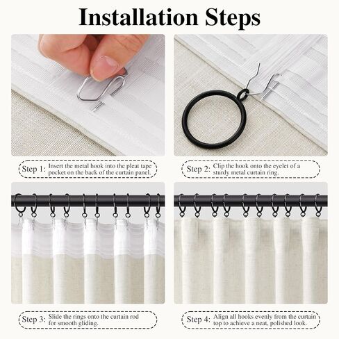 Linen Hook Belt Curtains 96 Inch Long 2 Panels for Bedroom Living Room Natural Cream Ivory Semi Sheer Light Filtering Window Curtain Neutral Farmhouse Boho Back Tab floor to Ceiling Drapes 8ft W52xL96 in Saudi Arabia