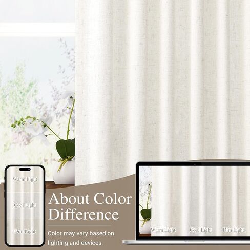 Linen Hook Belt Curtains 96 Inch Long 2 Panels for Bedroom Living Room Natural Cream Ivory Semi Sheer Light Filtering Window Curtain Neutral Farmhouse Boho Back Tab floor to Ceiling Drapes 8ft W52xL96 in Saudi Arabia