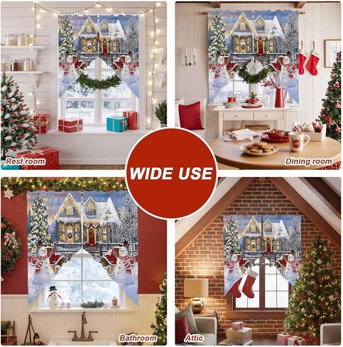Christmas Swag Curtain Valances Xmas Tree Snowman Short Swag Topper for Small Windows Red Truck Snowy Winnter Window Curtain Tiers for Kitchen Bedroom Living Room 56'' W x 36'' L in Saudi Arabia