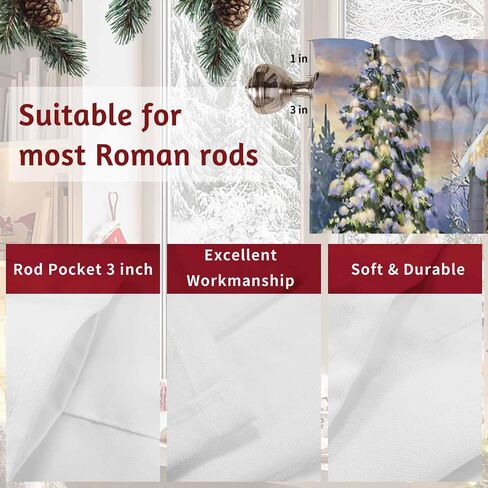 Christmas Swag Curtain Valances Xmas Tree Snowman Short Swag Topper for Small Windows Red Truck Snowy Winnter Window Curtain Tiers for Kitchen Bedroom Living Room 56'' W x 36'' L in Saudi Arabia