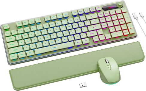 Wireless Keyboard and Mouse Combo - 9 Backlit Effects, Wrist Rest, Double-Shot Keycaps, Metal Panel, Long-Lasting Rechargeable, 2.4G Keyboard Mouse Set for Windows Mac PC Laptop – Sablute (Green) in Kuwait