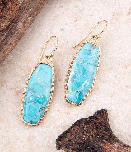 Barse Jewelry Odyssey Long Blue Turquoise and Golden Statement Earrings in Saudi Arabia