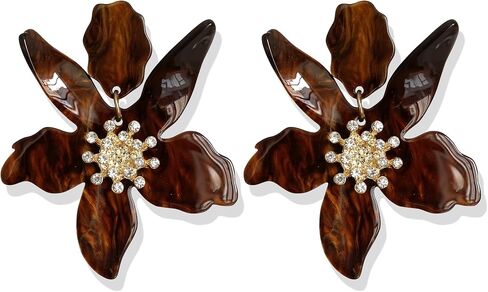 Unique Bohemian Oversized Acrylic Resin Flower Dangle Drop Earrings Summer Retro Large Sparkly Hawaii Crystal Flower Lei Stud Earrings for Women Statement Wedding Jewelry Gifts in Saudi Arabia