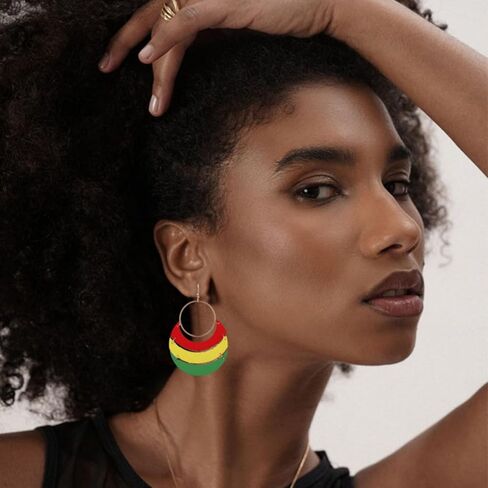 4 Pairs Juneteenth African Earrings for Women Round Heart Painted Wooden Dangle Earrings Ethnic History Inspired Jewelry Accessories in Saudi Arabia