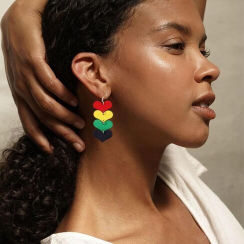 4 Pairs Juneteenth African Earrings for Women Round Heart Painted Wooden Dangle Earrings Ethnic History Inspired Jewelry Accessories in Saudi Arabia
