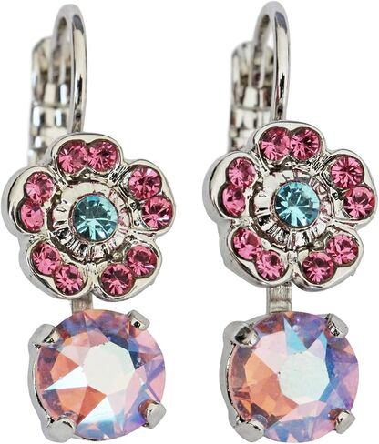 Mariana Rhodium Plated Coastal Cove Floral Floret Drop Small Crystal Earrings, Rose Iridescent Blue 1211 5003ro in Saudi Arabia