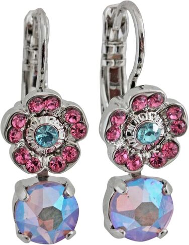 Mariana Rhodium Plated Coastal Cove Floral Floret Drop Small Crystal Earrings, Rose Iridescent Blue 1211 5003ro in Saudi Arabia